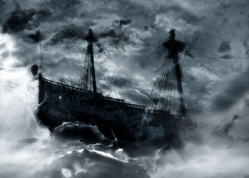 Ship in Stormy Sea — Black