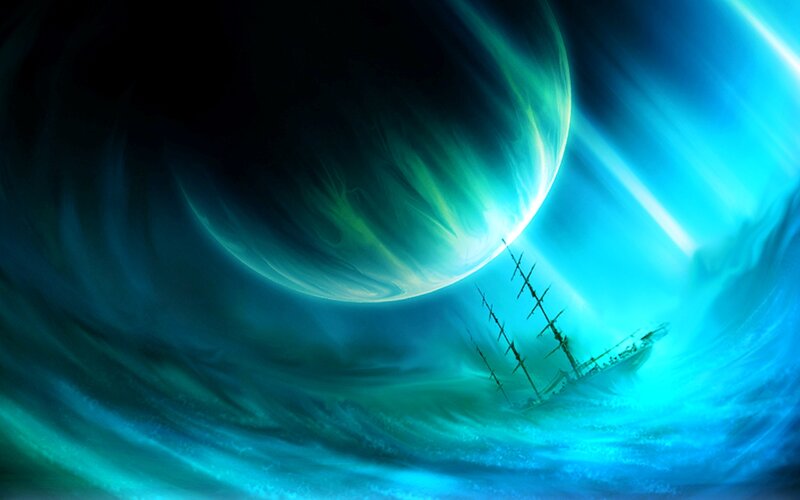 Ship in Stormy Sea — Blue, Dramatic, Night