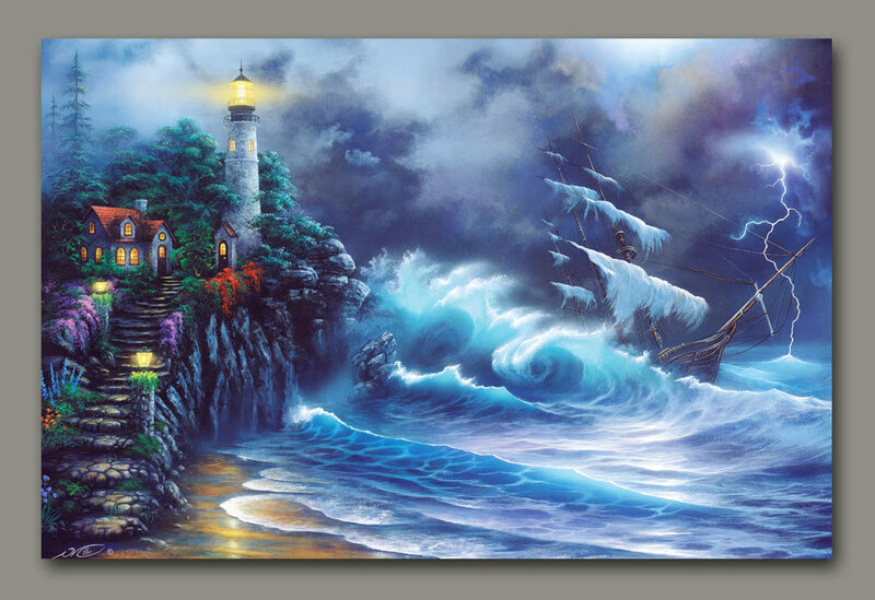 Ship in Stormy Sea — Blue