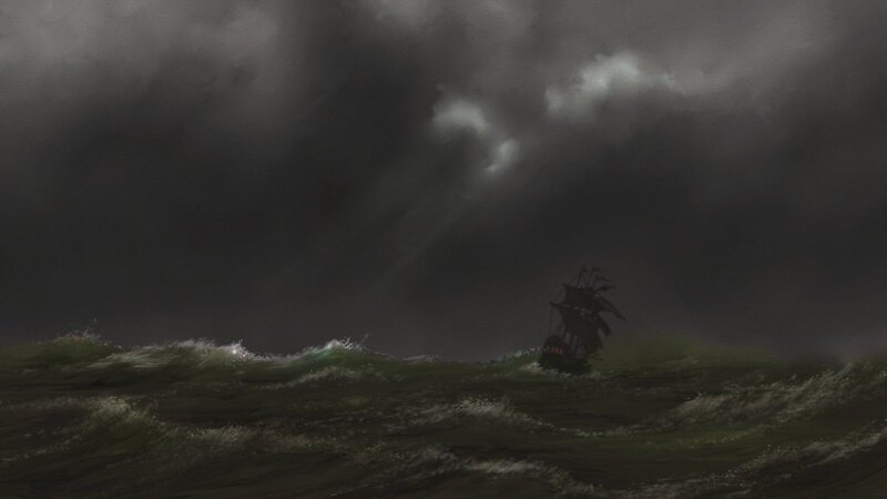 Ship in Stormy Sea — Dark Gray, Dramatic