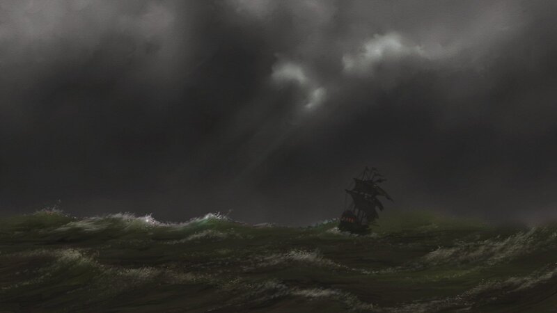 Ship in Stormy Sea — Dark Gray