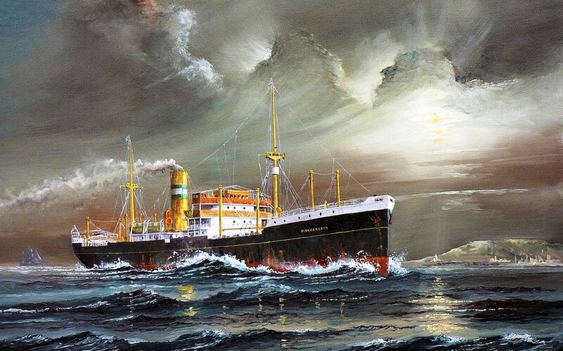 Ship in Stormy Sea — Gray, Dramatic, Night