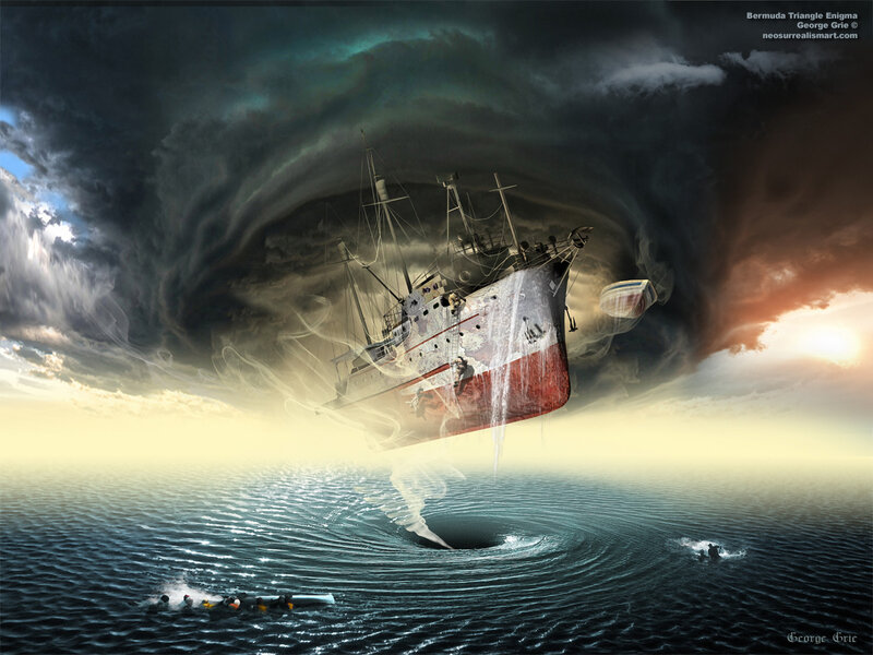 Ship in Stormy Sea — Gray, Dramatic, Sunset