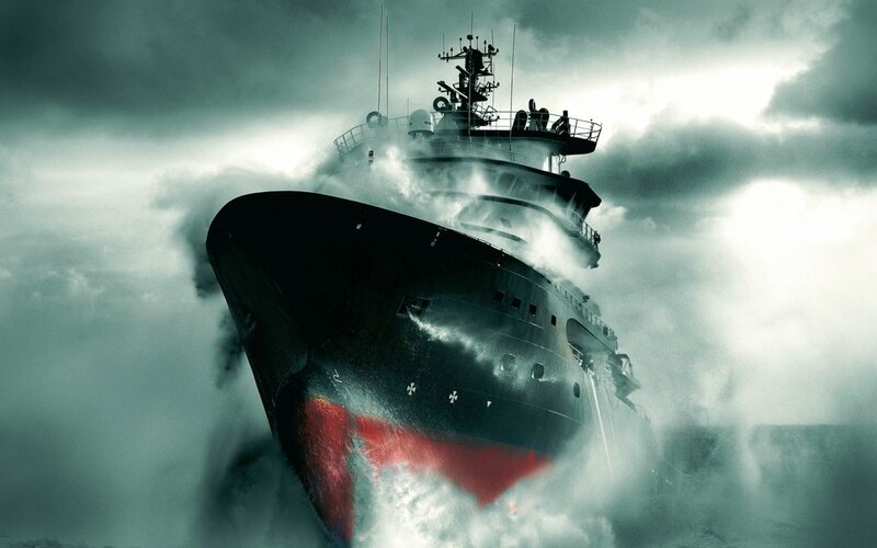 Ship in Stormy Sea — Gray, Dramatic