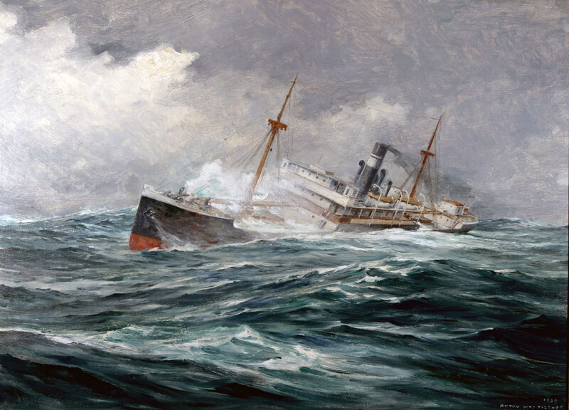 Ship in Stormy Sea — Gray