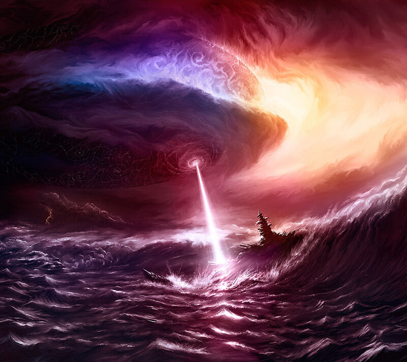 Ship in Stormy Sea — Purple, Dramatic