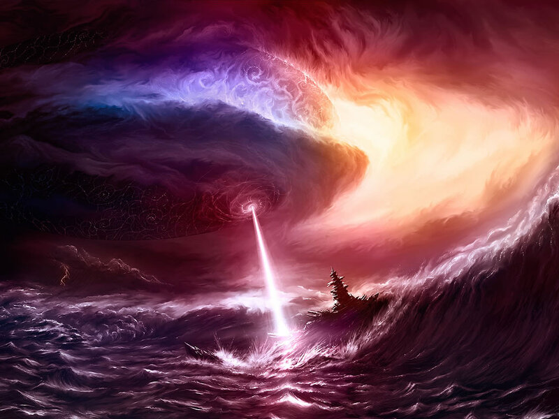 Ship in Stormy Sea — Purple