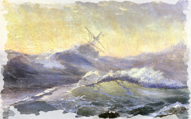 Ship in Stormy Sea — Yellow