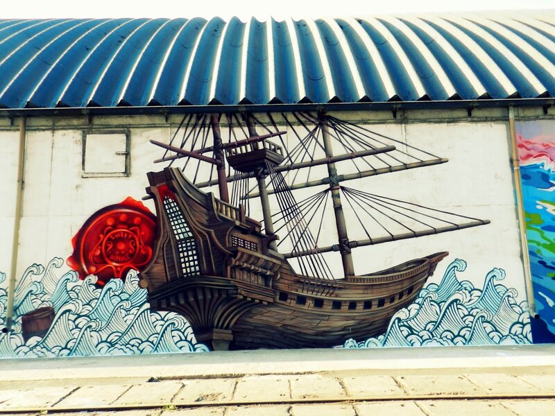 Ship Mural on Wall