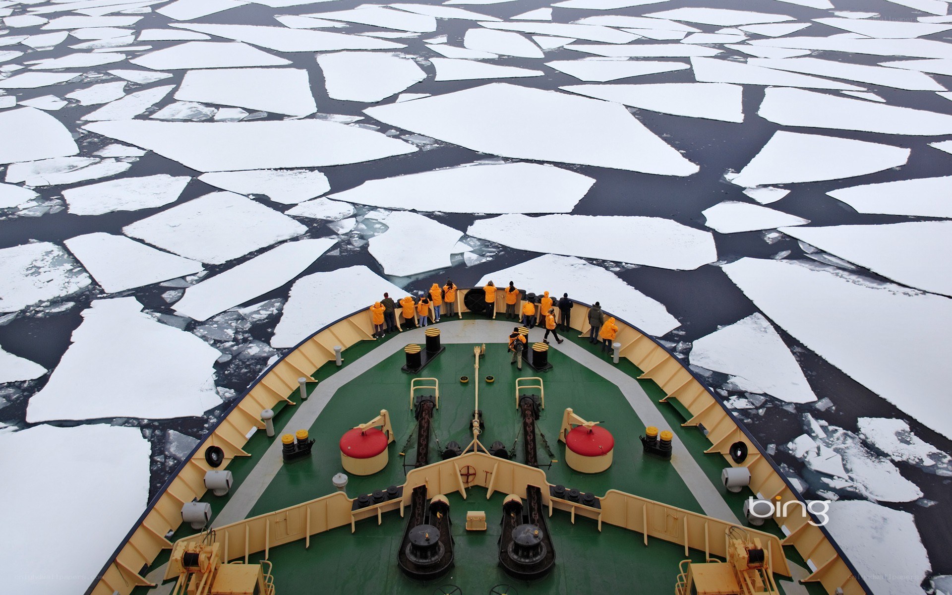 ship navigating ice floes