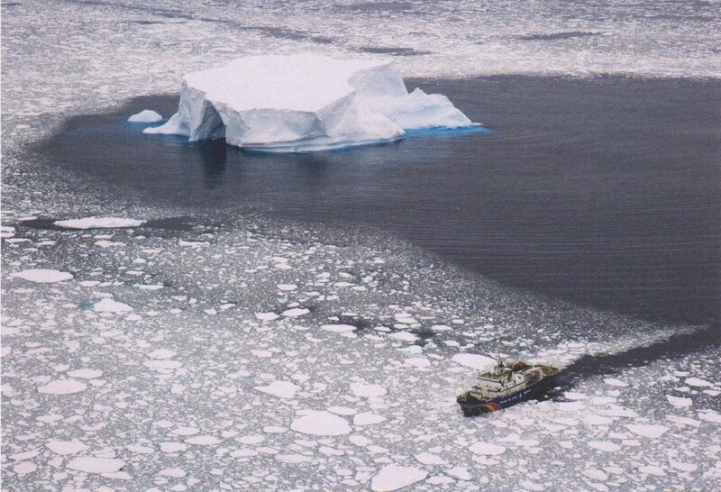 Ship navigating icy waters