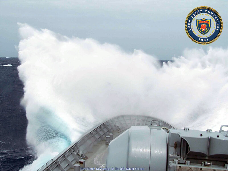 Ship Navigating Rough Seas — Gray
