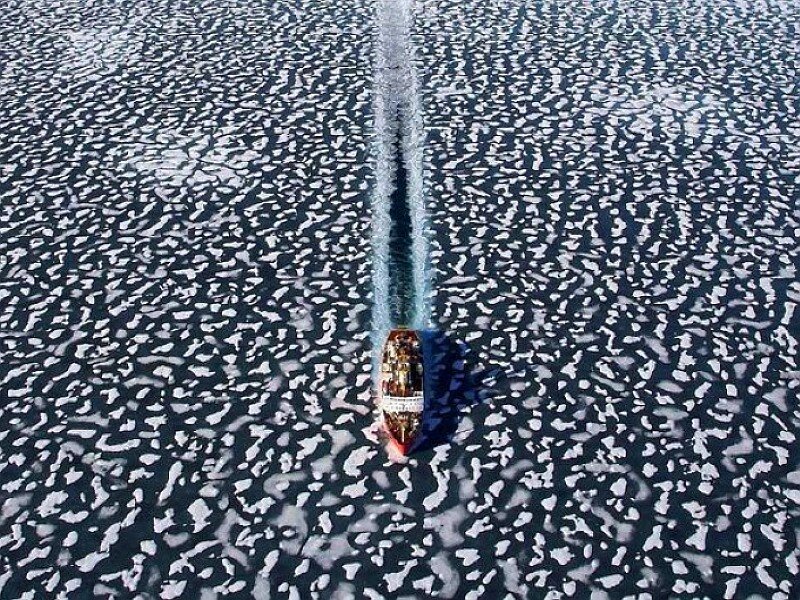 Ship navigating through ice floes