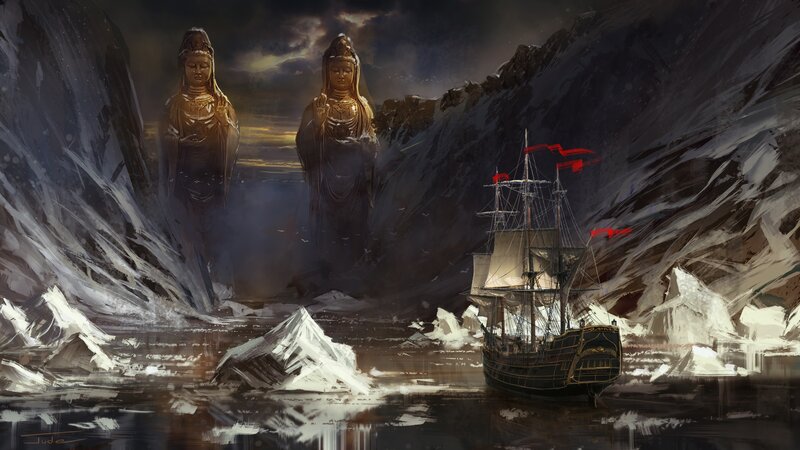 Ship Near Icebergs