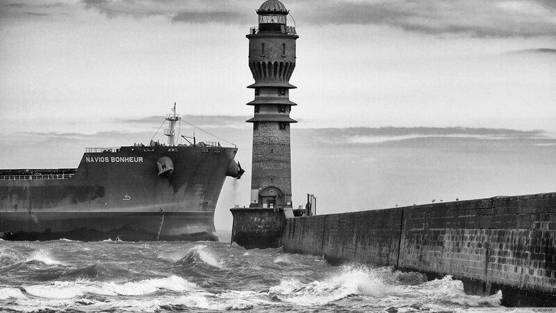 Ship Near Lighthouse — Black
