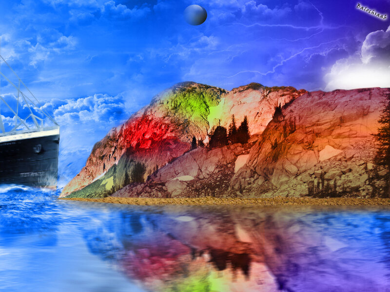 Ship Near Mountain