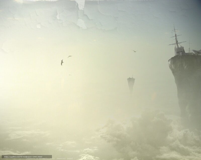 ship on a cliff in the clouds