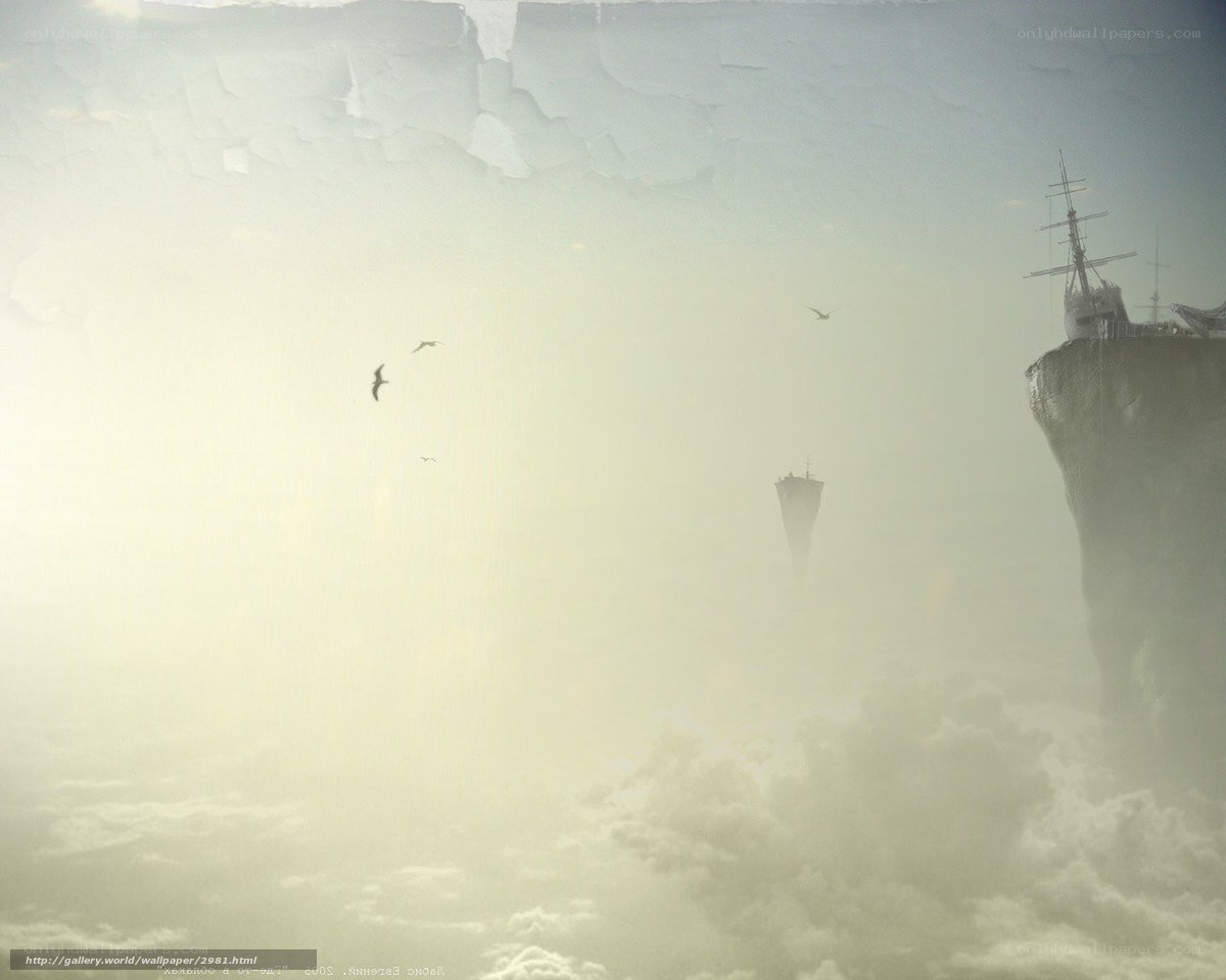 ship on a cliff in the clouds