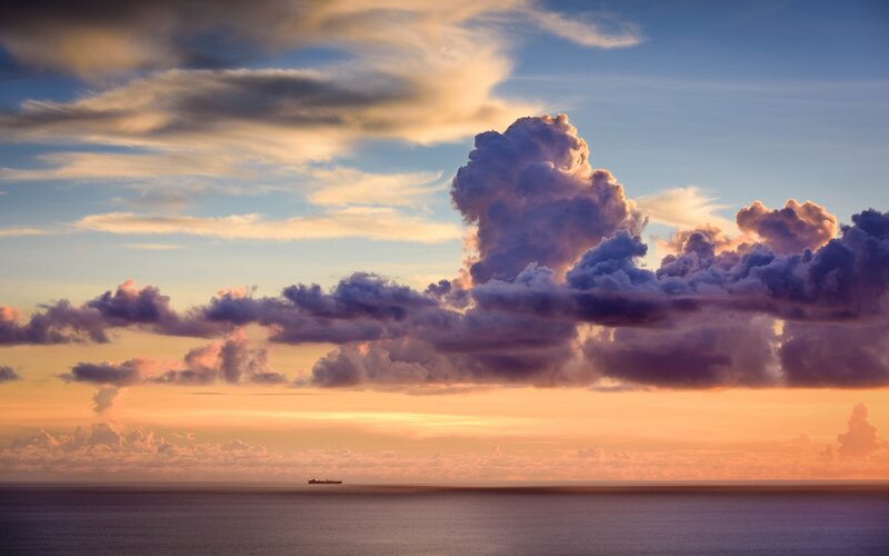 Ship on Ocean at Sunset — Orange