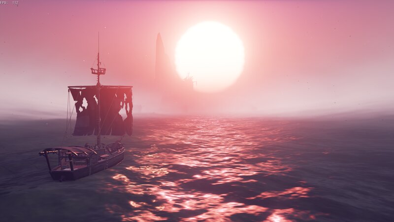 Ship on Ocean at Sunset — Pink