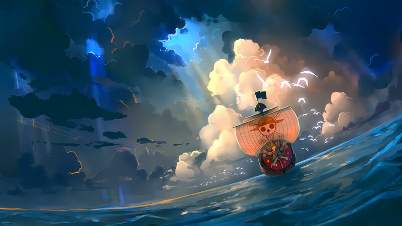 Ship on Ocean Waves — Blue, Dramatic