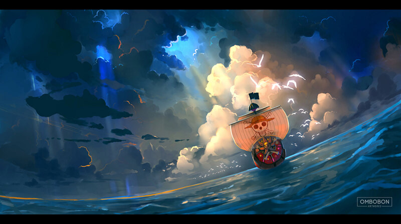 Ship on Ocean Waves — Blue