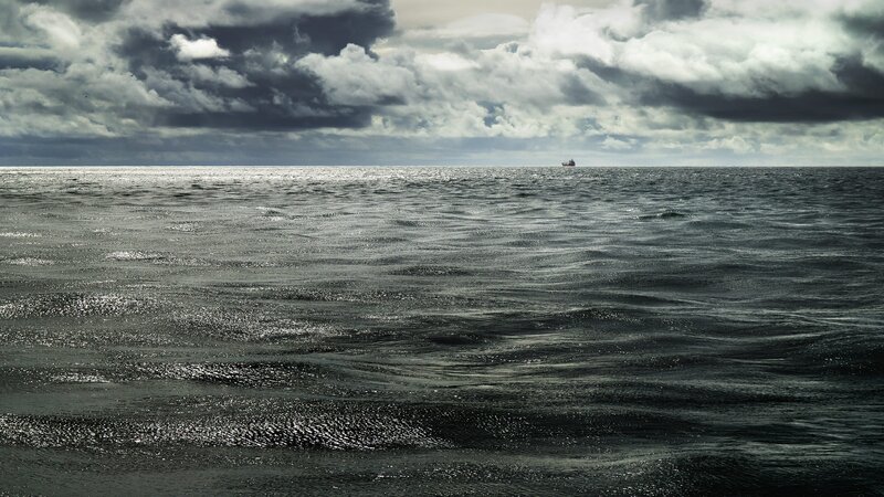 Ship on Open Sea — Gray, Dramatic