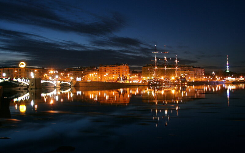 Ship on River at Night