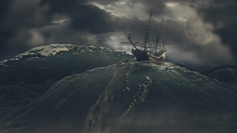 Ship on Sea Monster