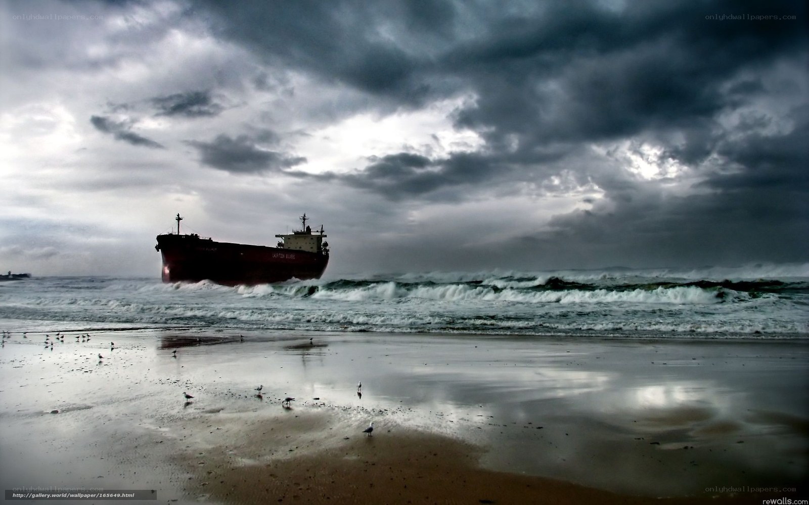 Ship on stormy beach