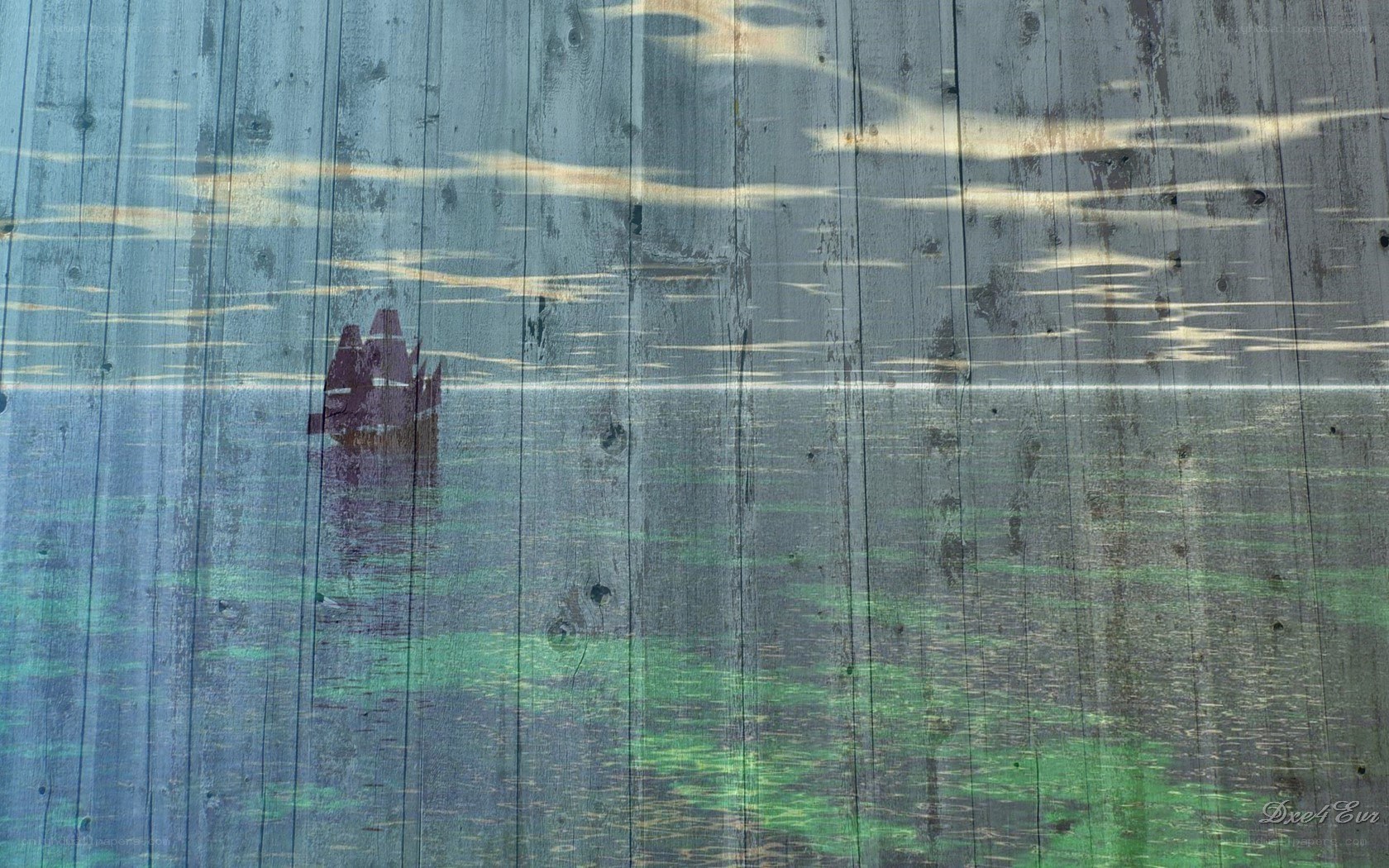 ship on wooden wall