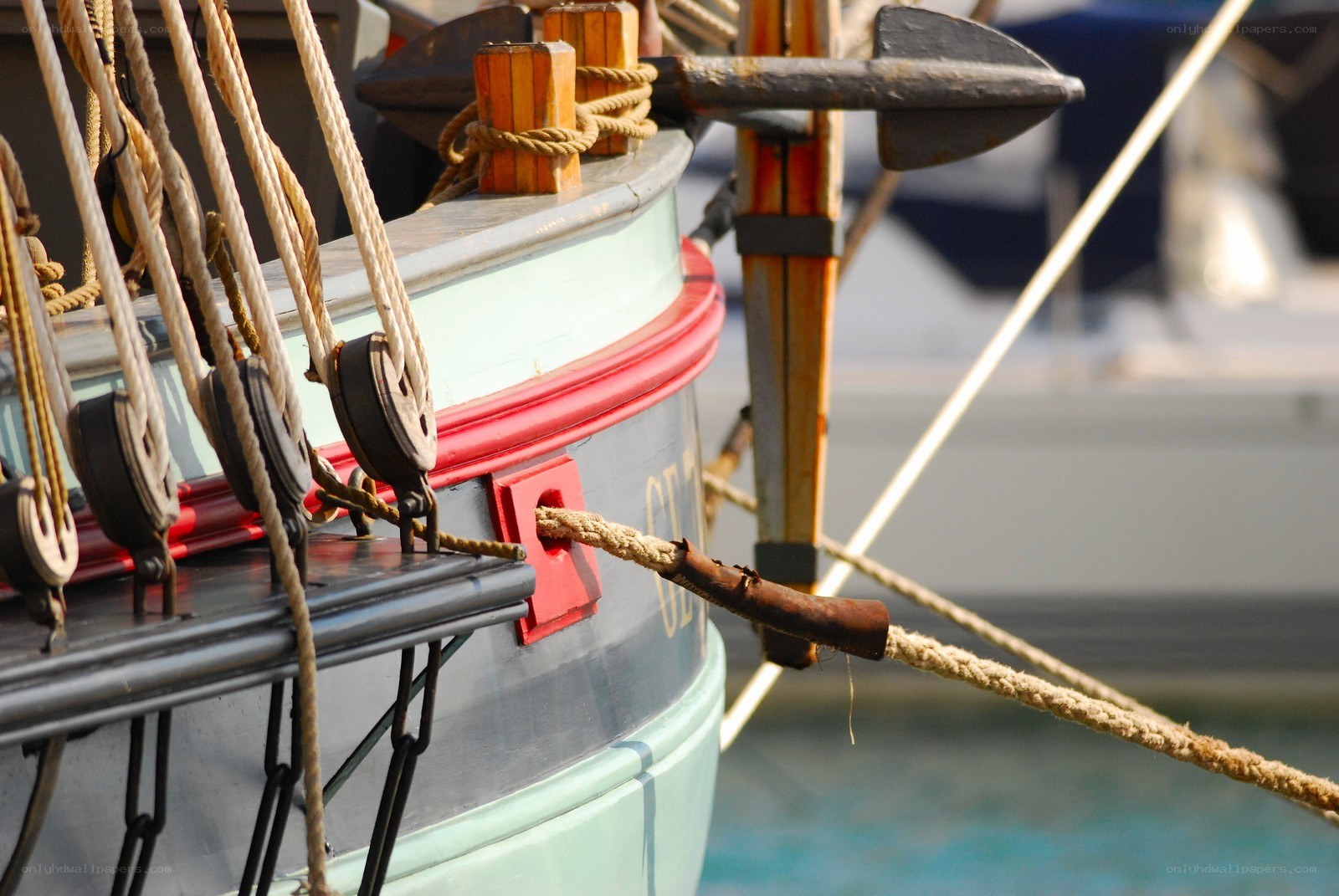 ship's bow with anchor and ropes
