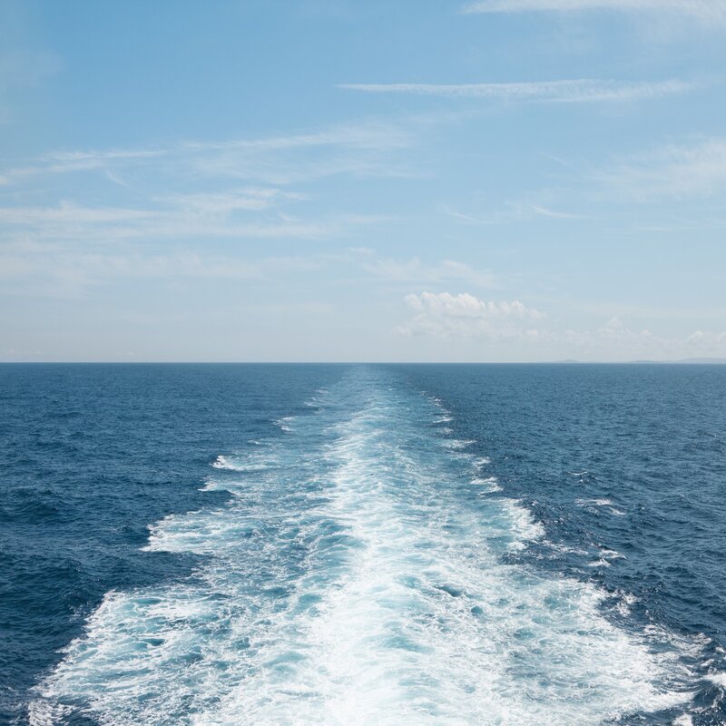 Ship's wake on the open sea