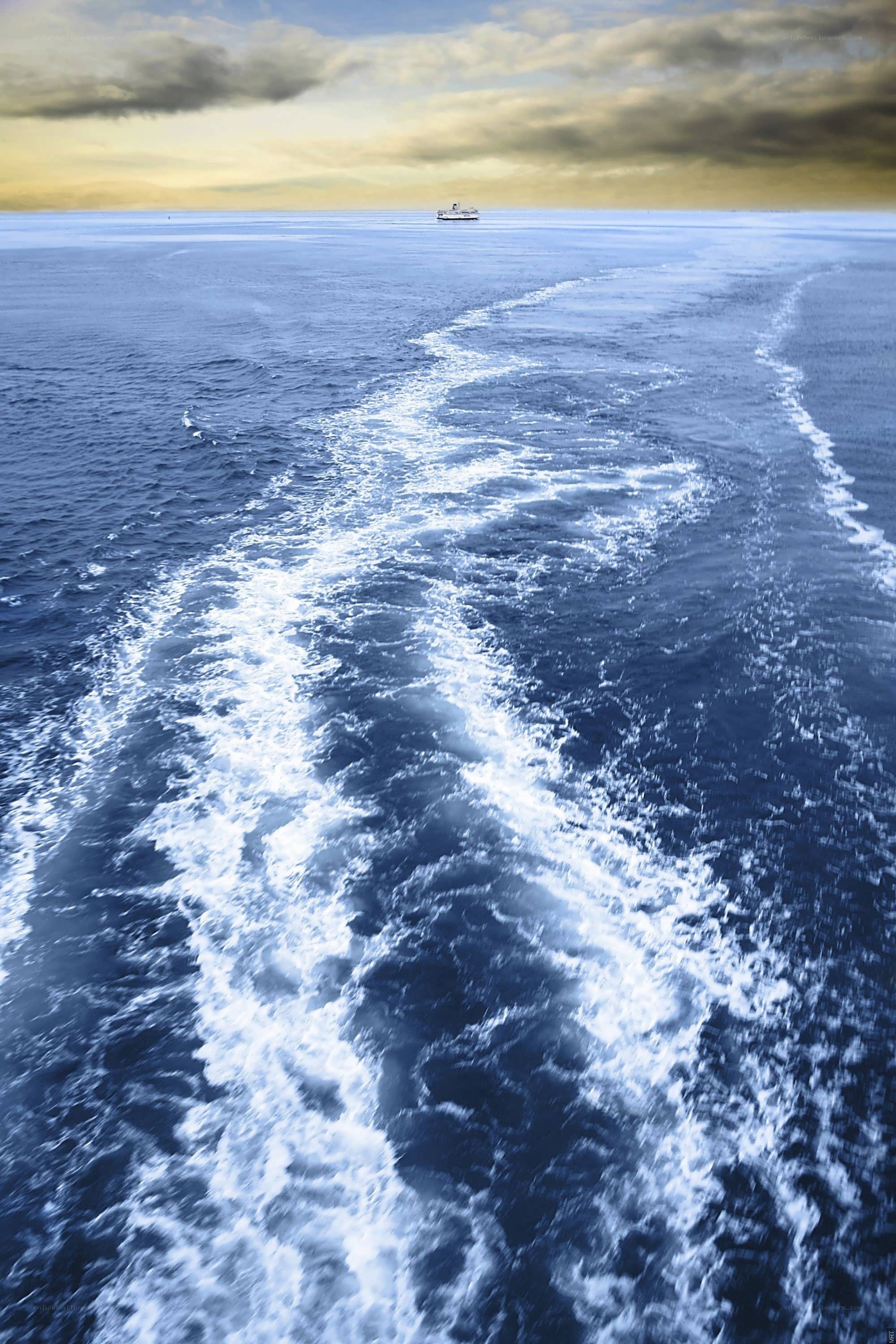 Ship's wake on the open sea