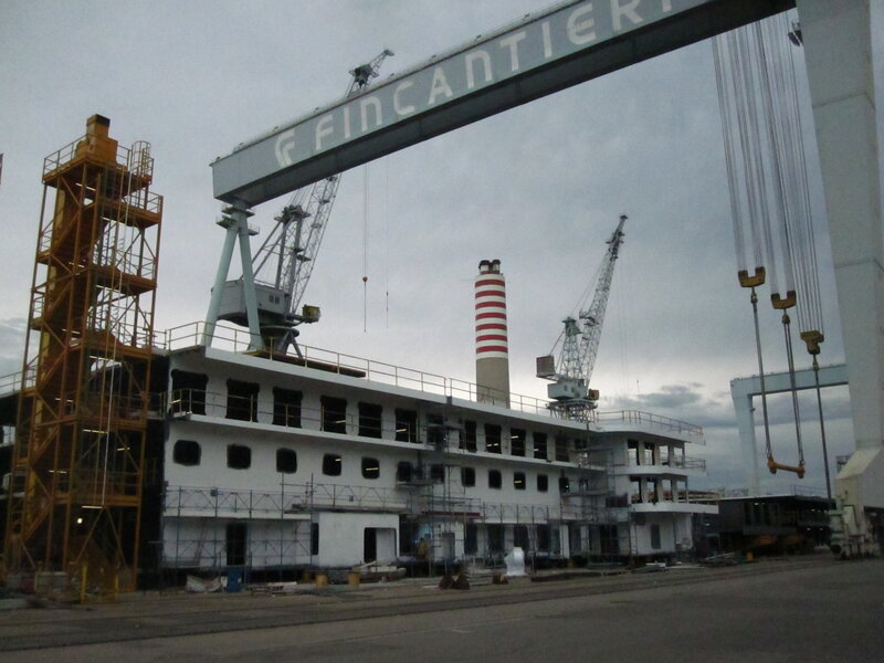 Ship under construction at shipyard