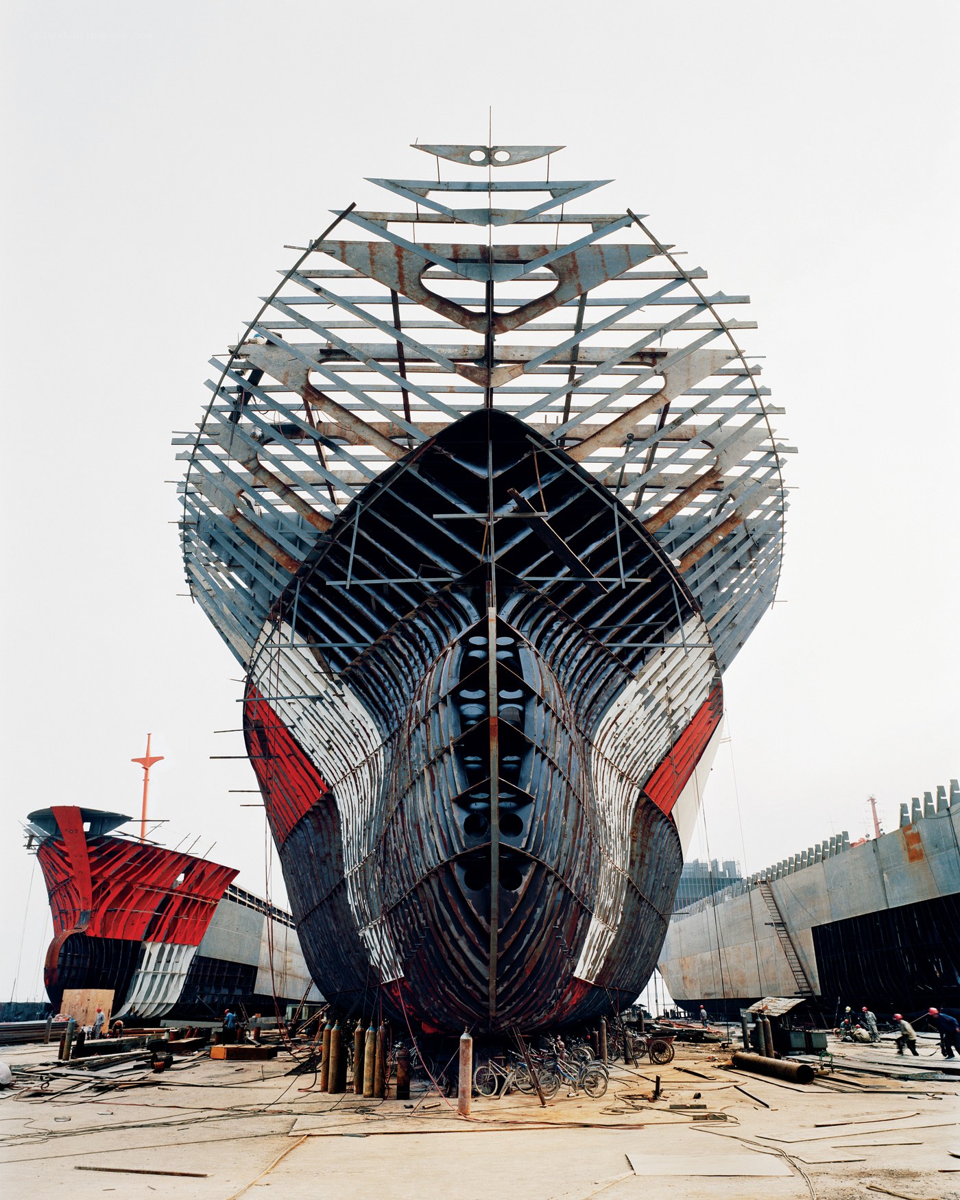 Ship under construction at shipyard