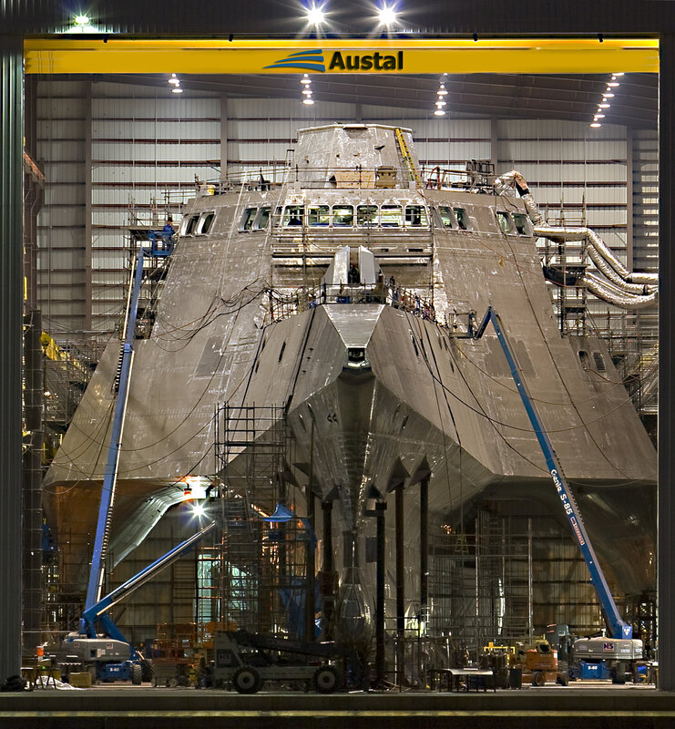 Ship under construction in a dry dock