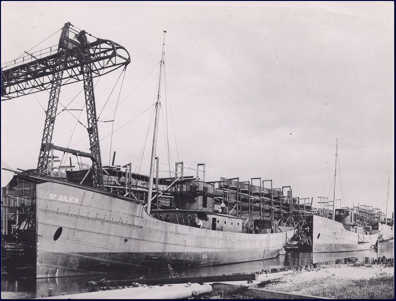 Ship under construction in dry dock