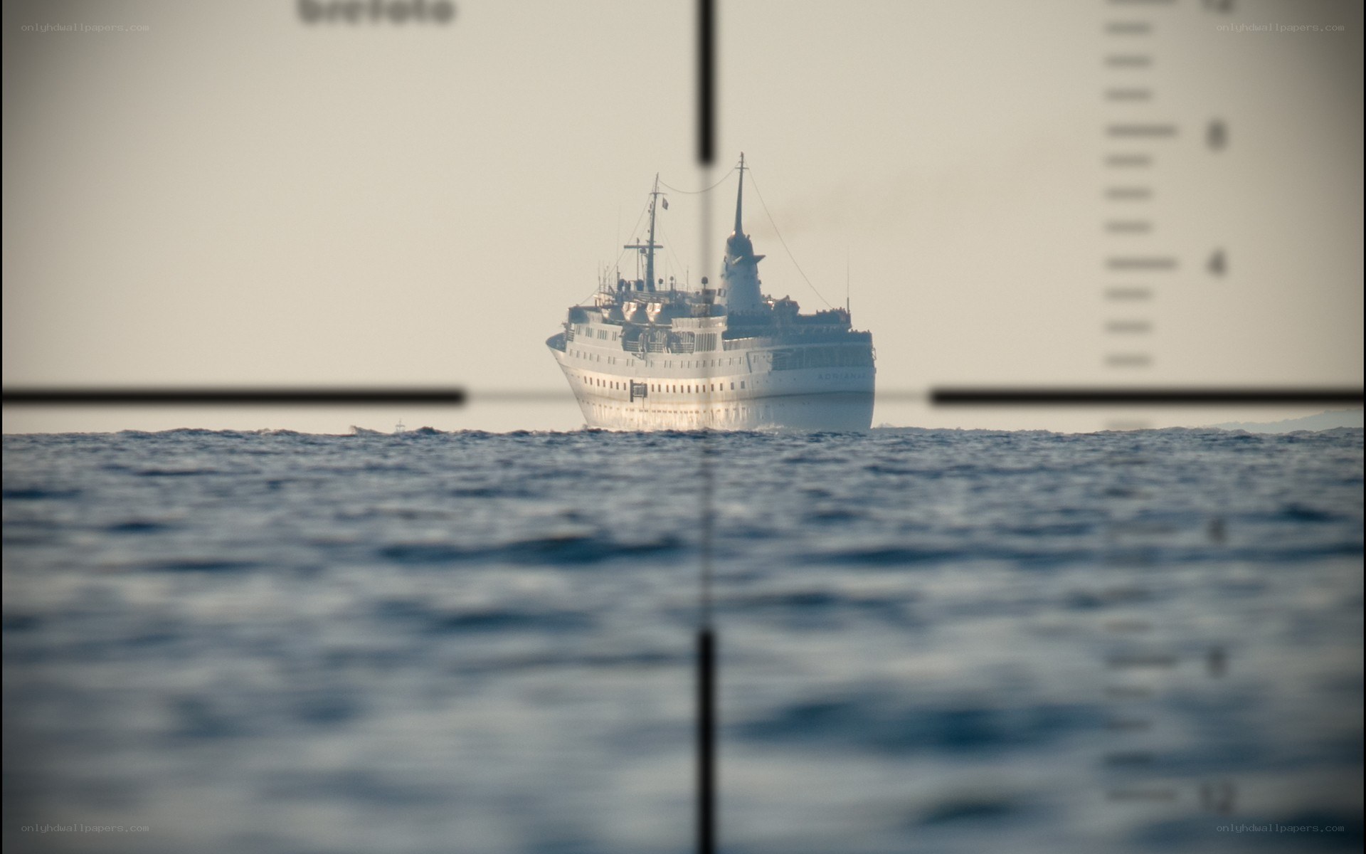 ship viewed through scope