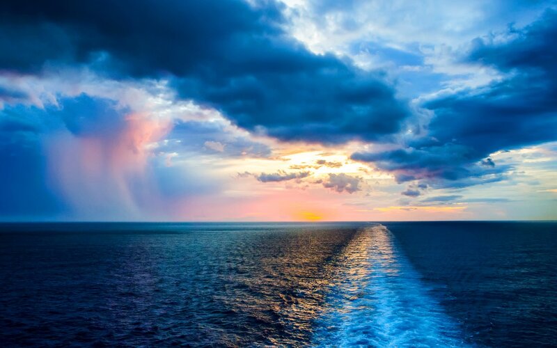 Ship Wake on Ocean — Blue, Dramatic