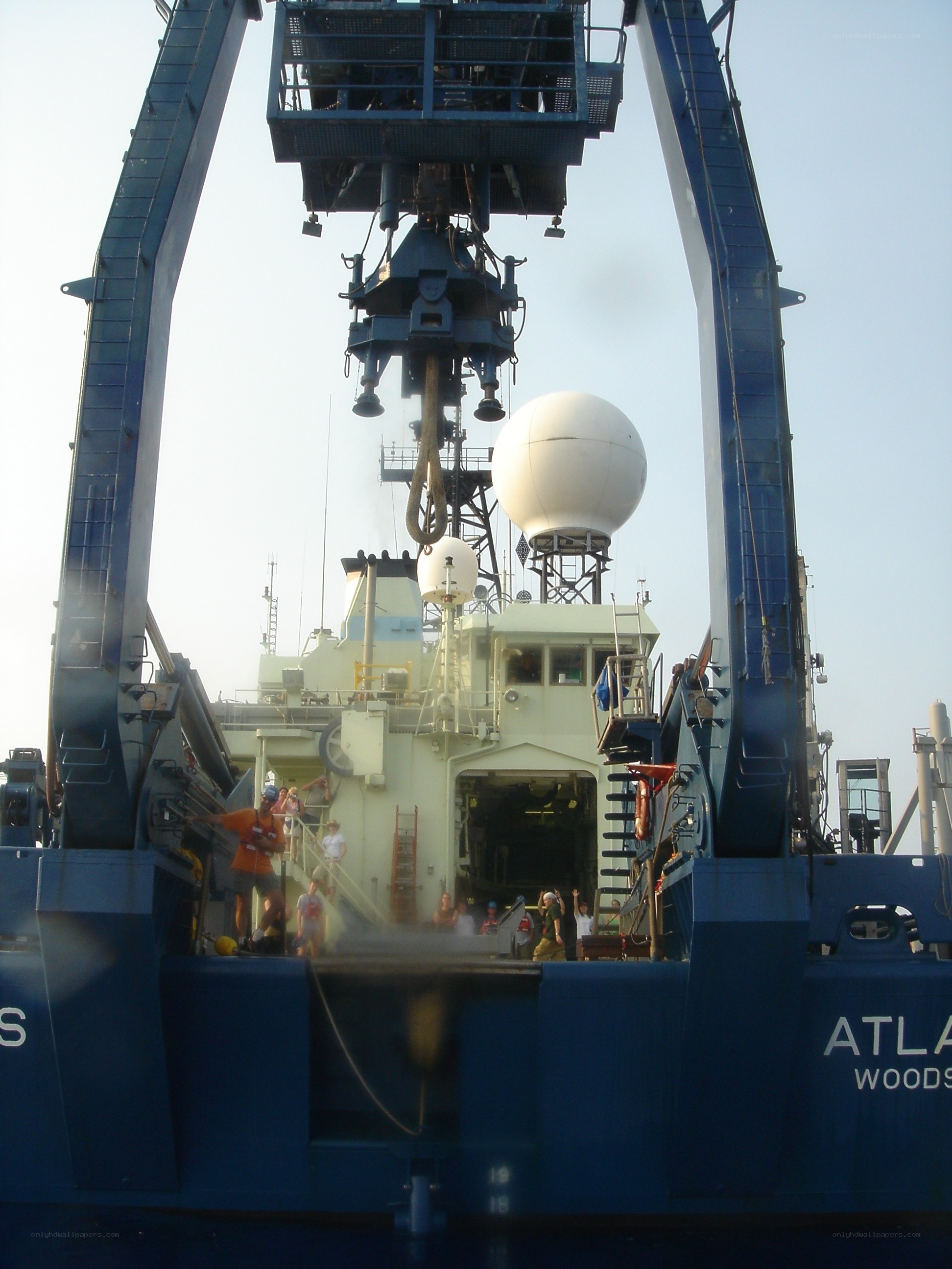 ship with crane and radar dome