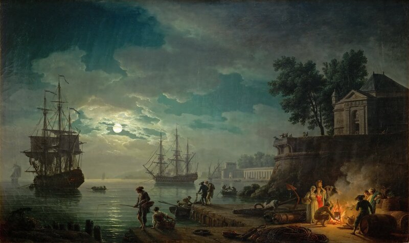 Ships at Moonlit Harbor