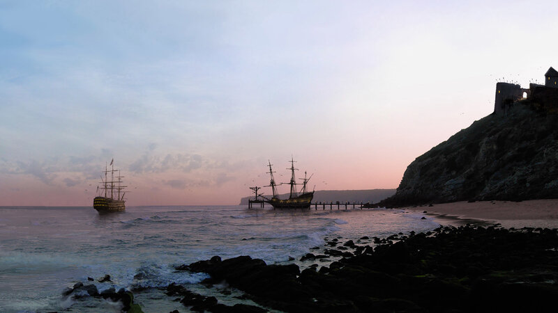 ships at sunset by the coast