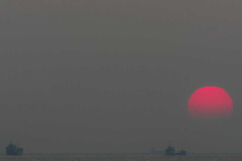 Ships at Sunset — Red