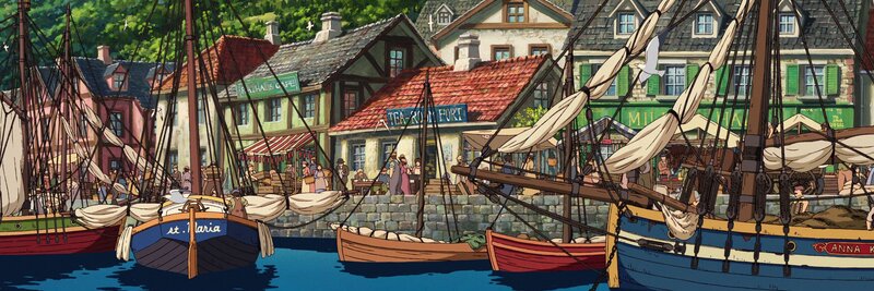 Ships in a Harbor — Blue, Lively