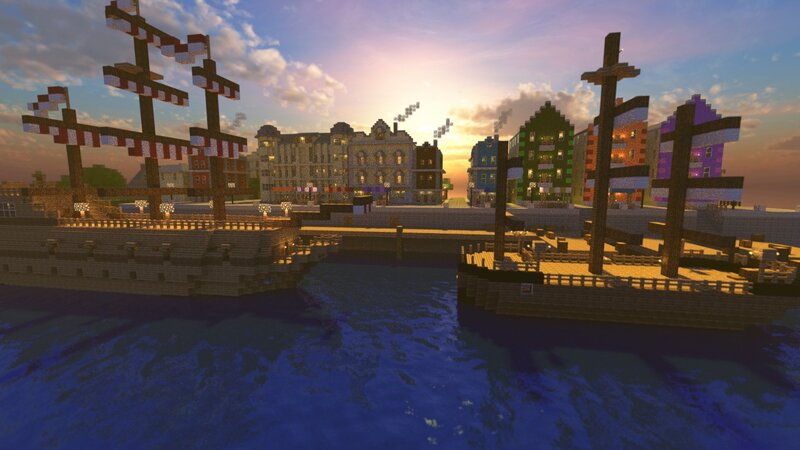 Ships in a Harbor — Blue, Serene, Sunset