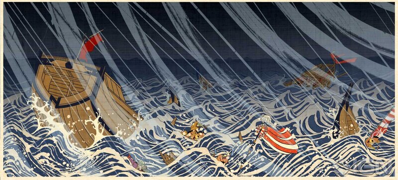 ships in a storm at sea