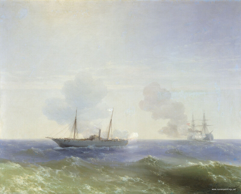 Ships in Battle — Blue, Dramatic, Painting