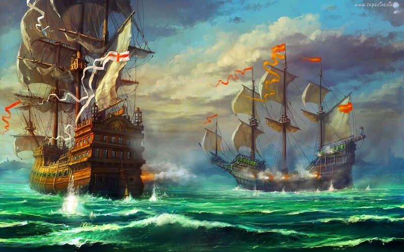 Ships in Battle — Green, Dramatic