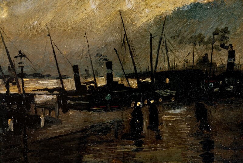 Ships in Harbor at Night — Brown